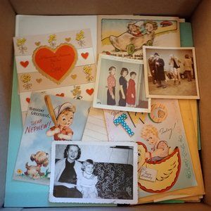 Huge Box of Vintage Ephemera! Letters Photos Postcards Greeting Cards Maps